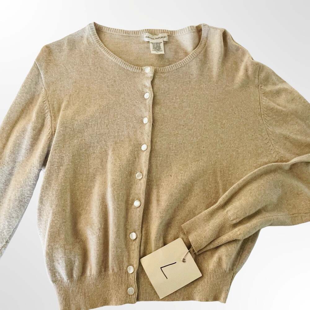 Banana Republic Beige Blend Button Front Crew Neck Cardigan Size L - Picture 5 of 8